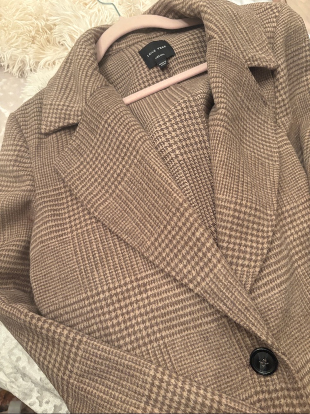 Love Tree Tan Plaid Single-Button Blazer Jacket